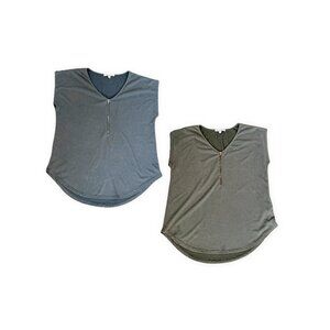 Green Envelope Set of 2 Cap Sleeve V-Neck Top Slate Blue & Olive Size Medium